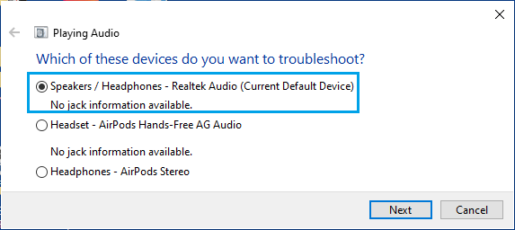 Select The Speaker to Fix Sound Problems