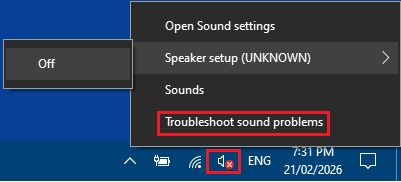 Open Sound Troubleshooter From Taskbar