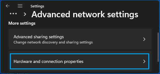 Hardware & Connection Properties Screen in Windows