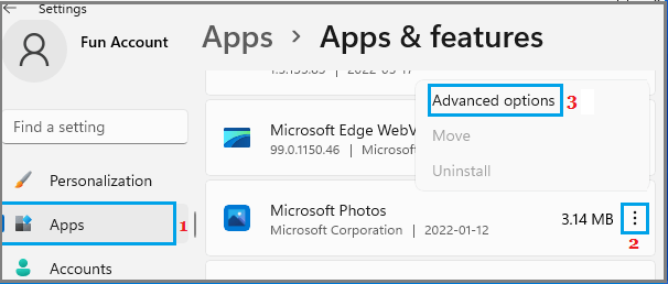 Open Microsoft Photos App Advanced Options 