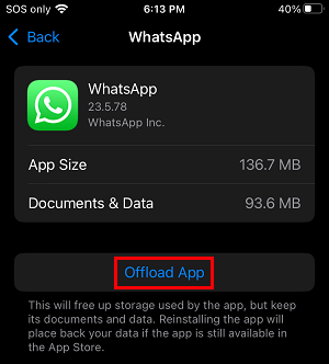 Offload WhatsApp on iPhone