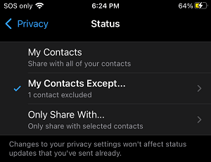 WhatsApp Status Settings Screen