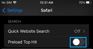 Disable Safari Preload Top Hit on iPhone