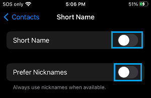 Disable Short Name on iPhone
