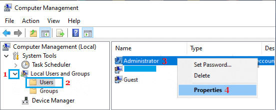 Open Administrator Account Properties