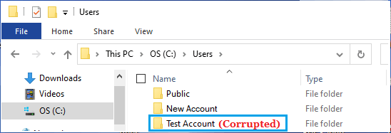 Open Corrupted User Account Folder on Windows PC