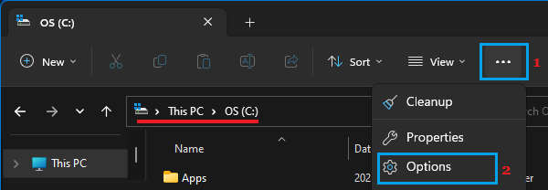 Open Folder Option in File Explorer Windows 11