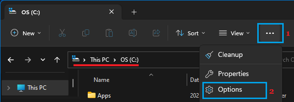 Open File Explorer Options