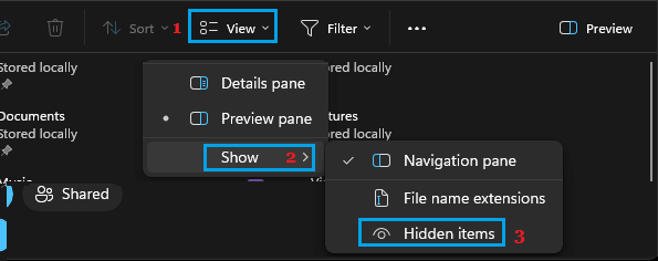 Show Hidden Files Using File Explorer
