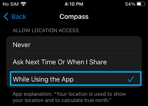 Allow Compass to Access Location Data on iPhone