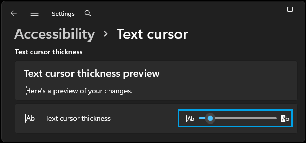 Change Text Cursor Thickness Option in Windows
