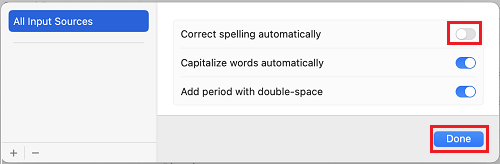 Disable Correct Spelling Automatically Option on Mac