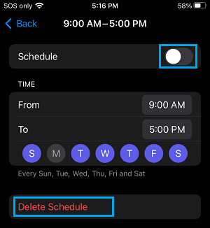 Schedule Screen on iPhone