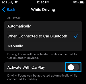 Disable Activate With CarPlay Option on iPhone