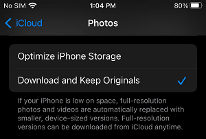 Download and Keep Originals Option in iPhone Photos App