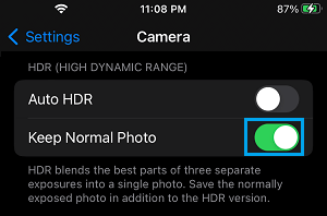 Disable Keep Normal Photos Option on iPhone