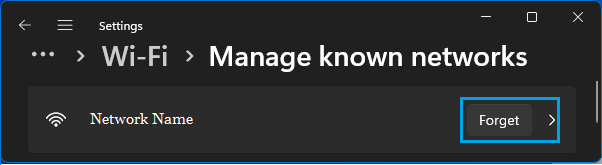 Wi-Fi Settings to Manage Known Networks in Windows