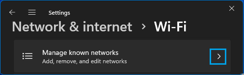 Manage Known Networks Option in Windows 11