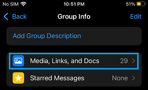 Media, Links and Docs Link in WhatsApp
