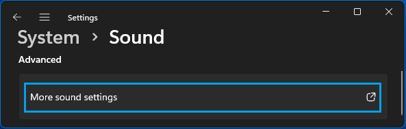 Open More Sound Settings Option in Windows