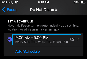 Open Scheduled Do Not Disturb Schedule on iPhone