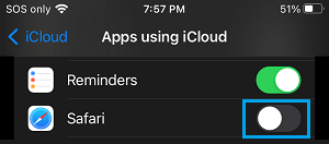 Prevent Safari Sync to iCloud on iPhone