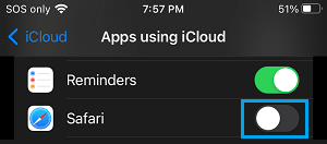 Disable Safari Syncing to iCloud on iPhone