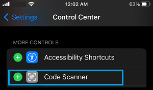 Add Code Scanner to Controls Panel