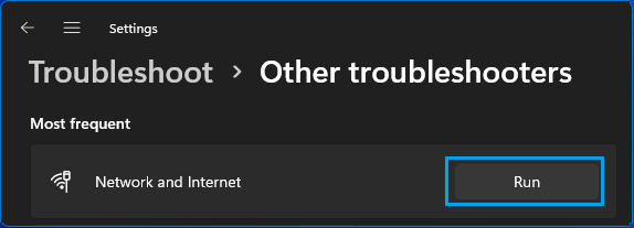 Run Network Troubleshooter option in Windows