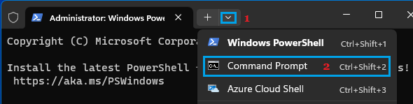Switch to Command Prompt Option in Windows Terminal