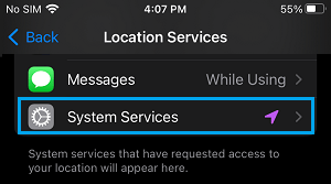 Location Services Option on iPhone