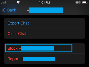 Block Contact Option in WhatsApp