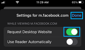Enable Request Desktop Website Option on iPhone