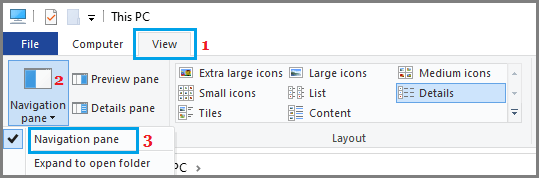 Show Navigation Pane in Windows File Explorer