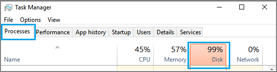 Check High Disk Usage in Task Manager