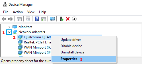 Open Network Adapter Properties option in Windows