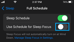 Disable Sleep Schedule on iPhone