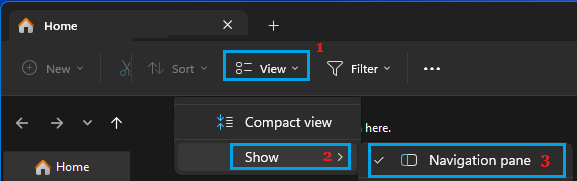 Enable Navigation Panel in Windows File Explorer