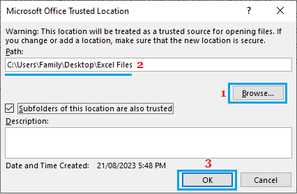 Browse Files Option in Microsoft Office Trust Center Settings