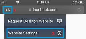 Website Settings Option in Safari Browser on iPhone