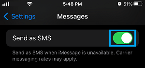 Enable Send Messages As SMS Option on iPhone