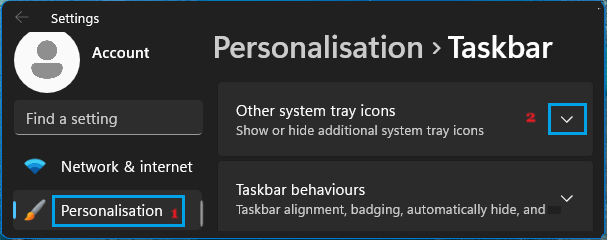 Open Other System Tray Icons Settings on Windows Computer