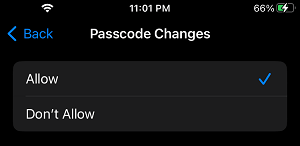 Allow Passcode Changes on iPhone