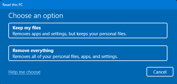 Reset This PC Option in Windows 11