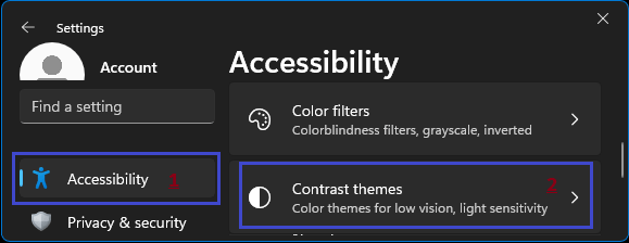Contrast Theme Settings Option in Windows