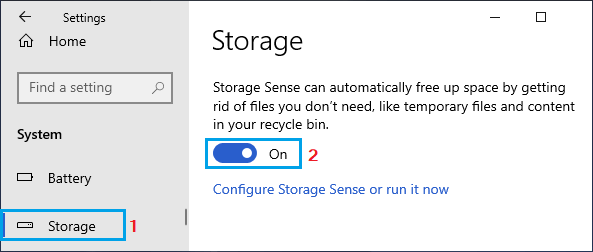 Enable Storage Sense in Windows 10