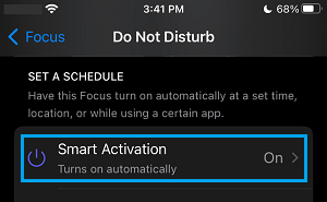 Smart Activation Settings Option on iPhone