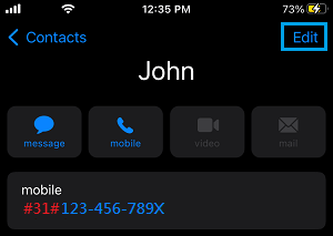 Edit Contact Phone Number on iPhone
