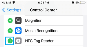 Add NFC Tag Reader to iPhone Control Center