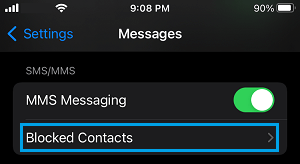 Blocked Contacts Tab on iPhone